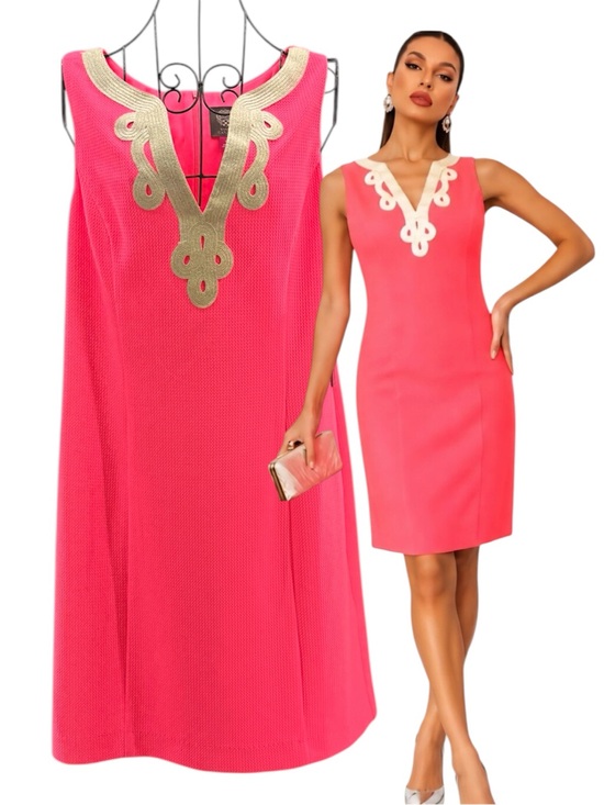 Vince Camuto Dresses & Skirts - NEW Vince Camuto Neon Orange Sleeveless Sheath Mini Dress Gold Trim Size 12